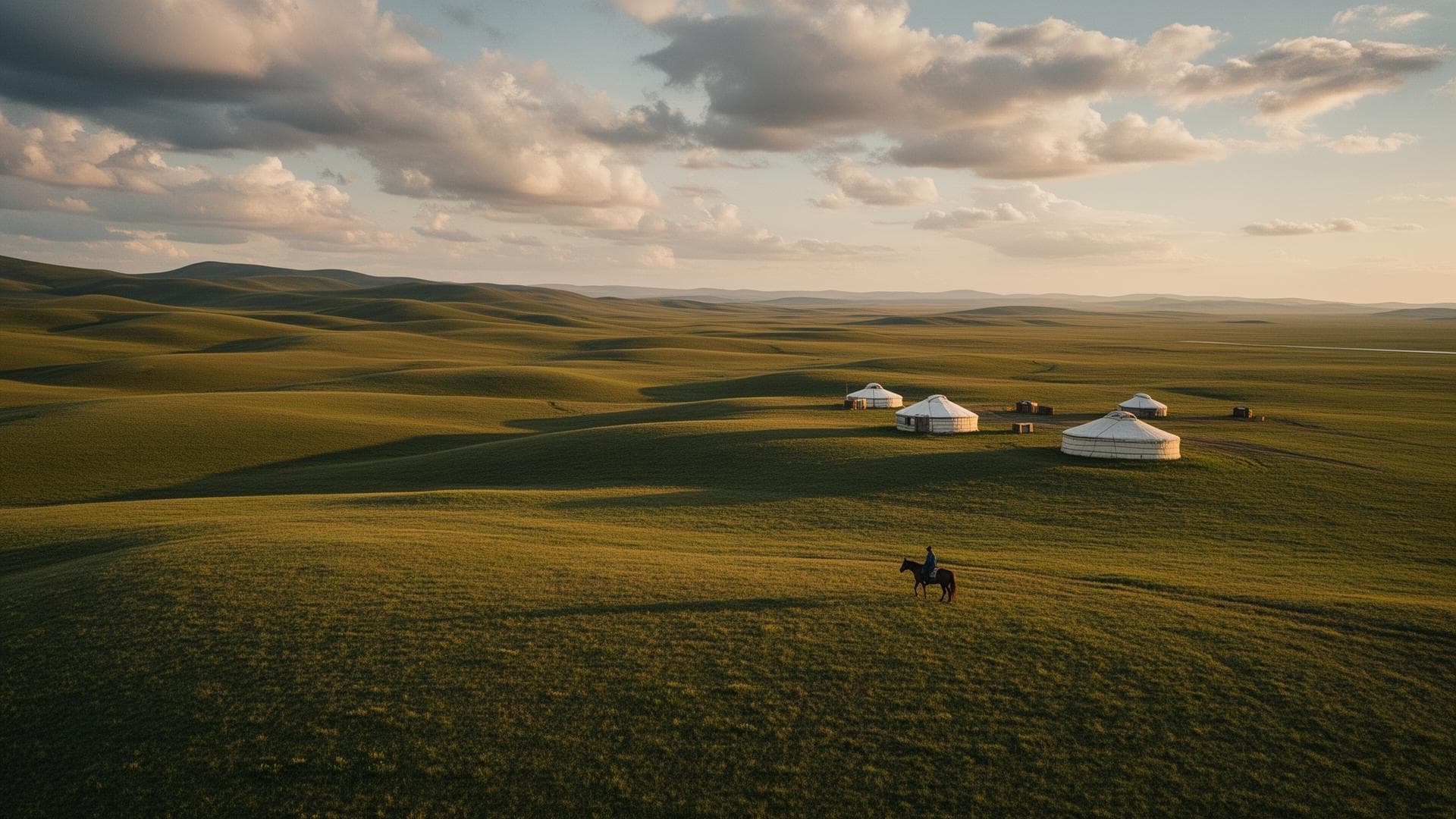 The Mongolian steppe with a traditional ger and a horseman